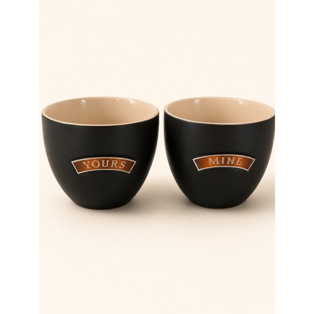 Bailey's Irish Cream His & Hers Coffee Cups Set of 2 "Mine" & "Yours" Black